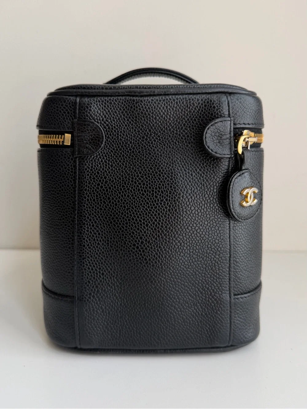 CHANEL Black Caviar Leather Vanity Case with Gold Hardware
